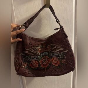 EUC Isabella Fiore Faith, Love, Hope Easy Rider Kathleen Embroidered Women's Bag